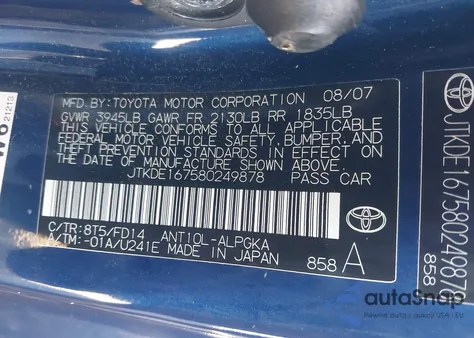 2008 Scion Tc from USA, damaged, VIN JTKDE167580249878